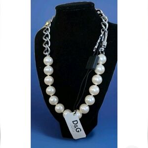 Beautiful Steel Faux Pearl Necklace DOLCE & GABBANA DJ0303 NWT